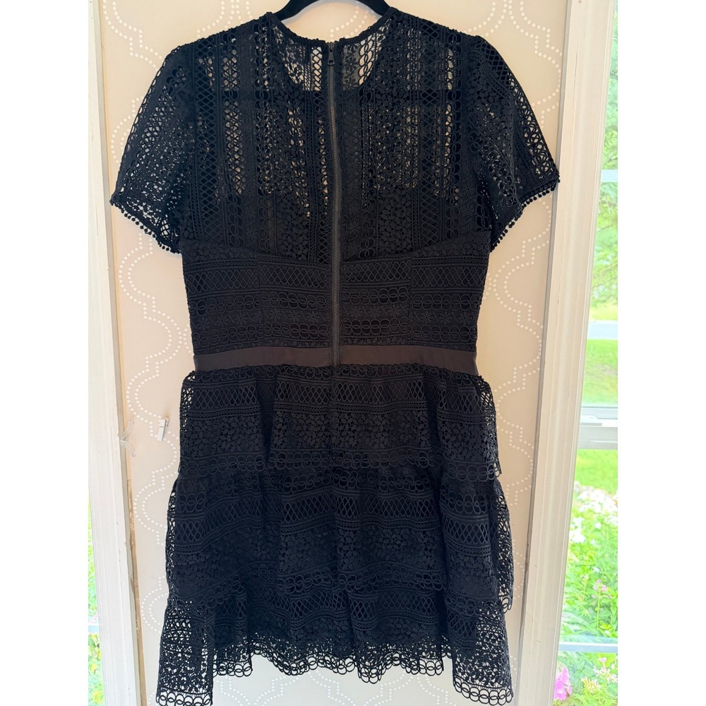 Bardot Lace Mini Dress Tiered Crochet Short Sleeve Black Size 10 NWOT - Picture 4 of 10